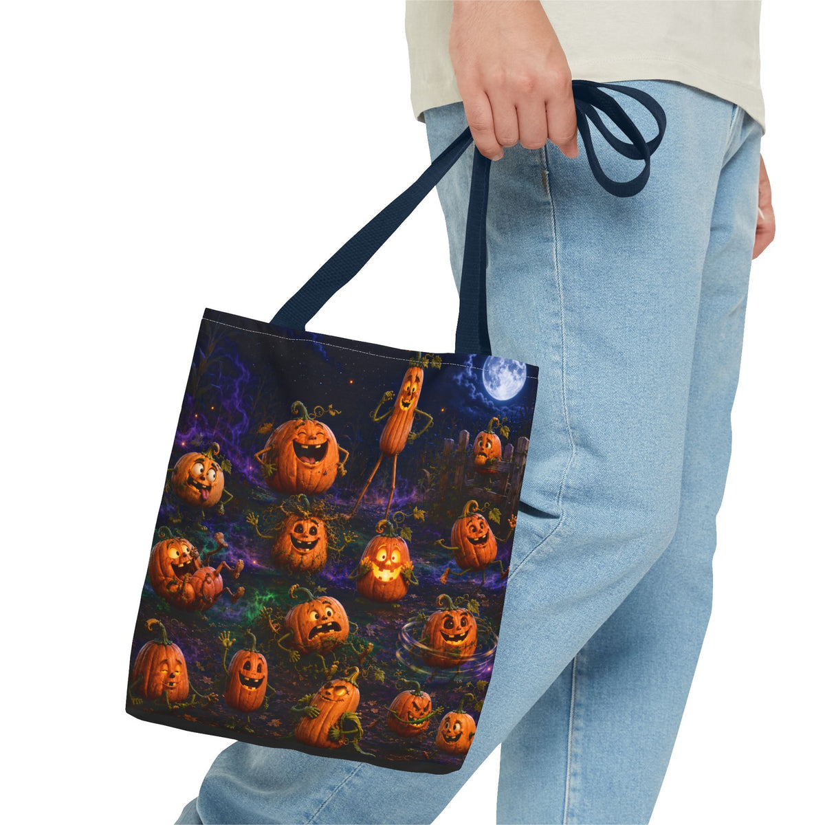 Halloween Pumpkin Patch Tote Bag — Spooky Jack-o'-Lantern All-Over Print