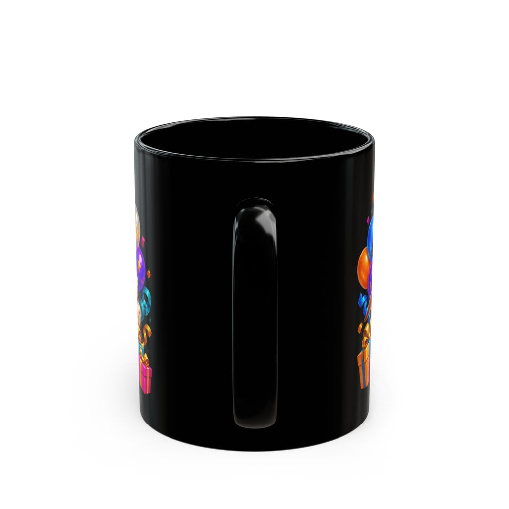 Hop Into Your Birthday Black Mug – Cute Kangaroo Birthday Cup, Colorful Party Gift