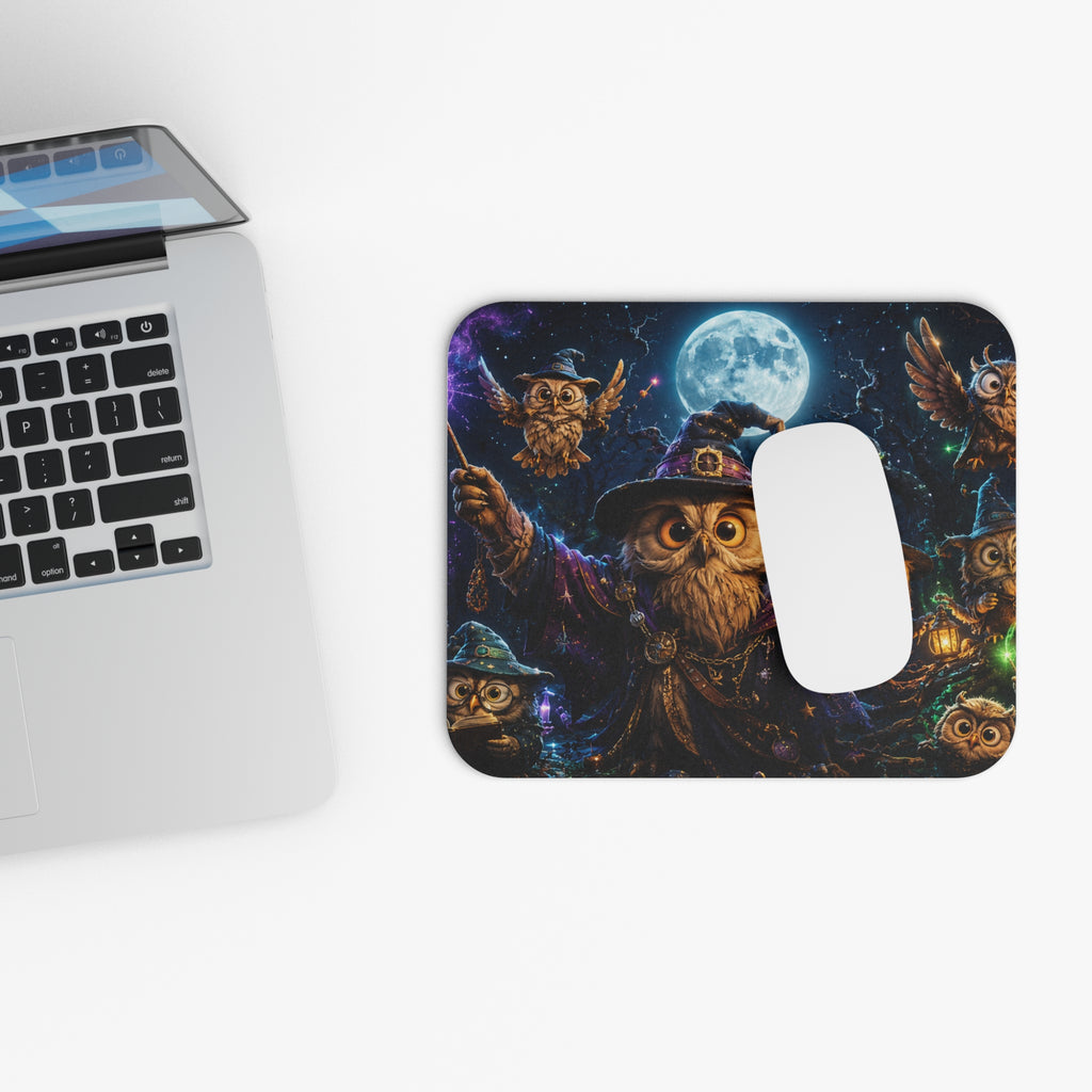 Witch Owl Night Rectangle Mouse Pad — Magical FullMoon Fantasy (9" x 8")