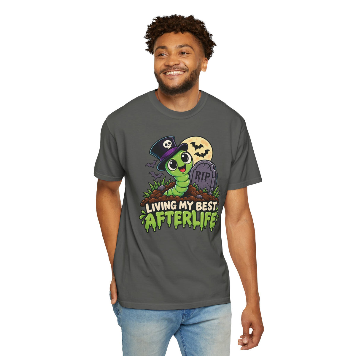 Living My Best Afterlife – Cute Halloween Graveyard Worm T-Shirt