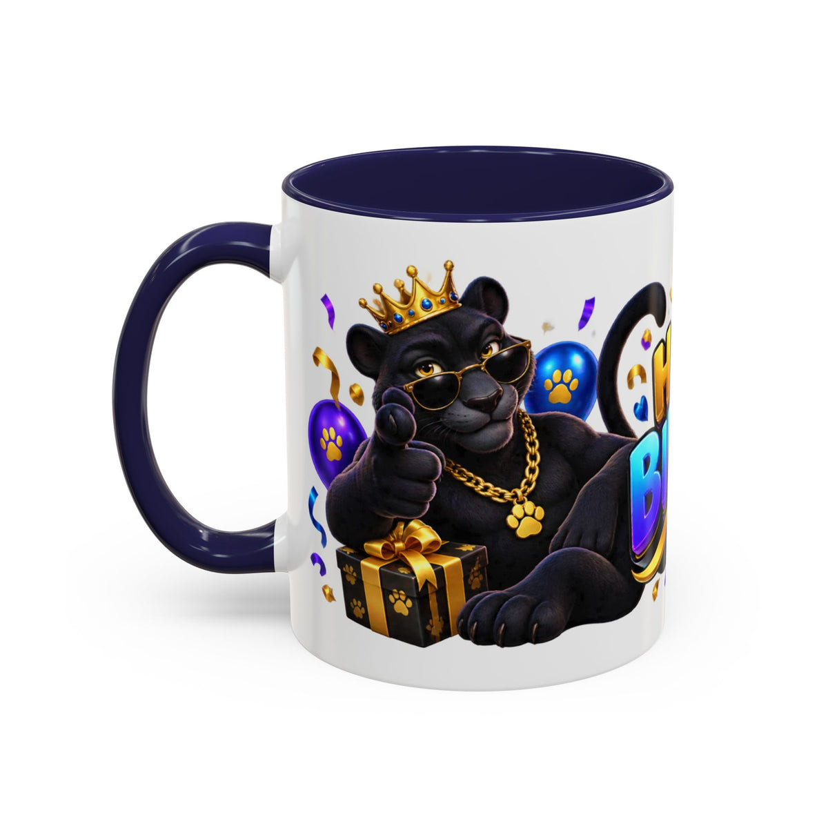 Black Panther Happy Birthday Mug – Purple Blue & Gold Birthday Gift – FestoraShop White Coffee Mug