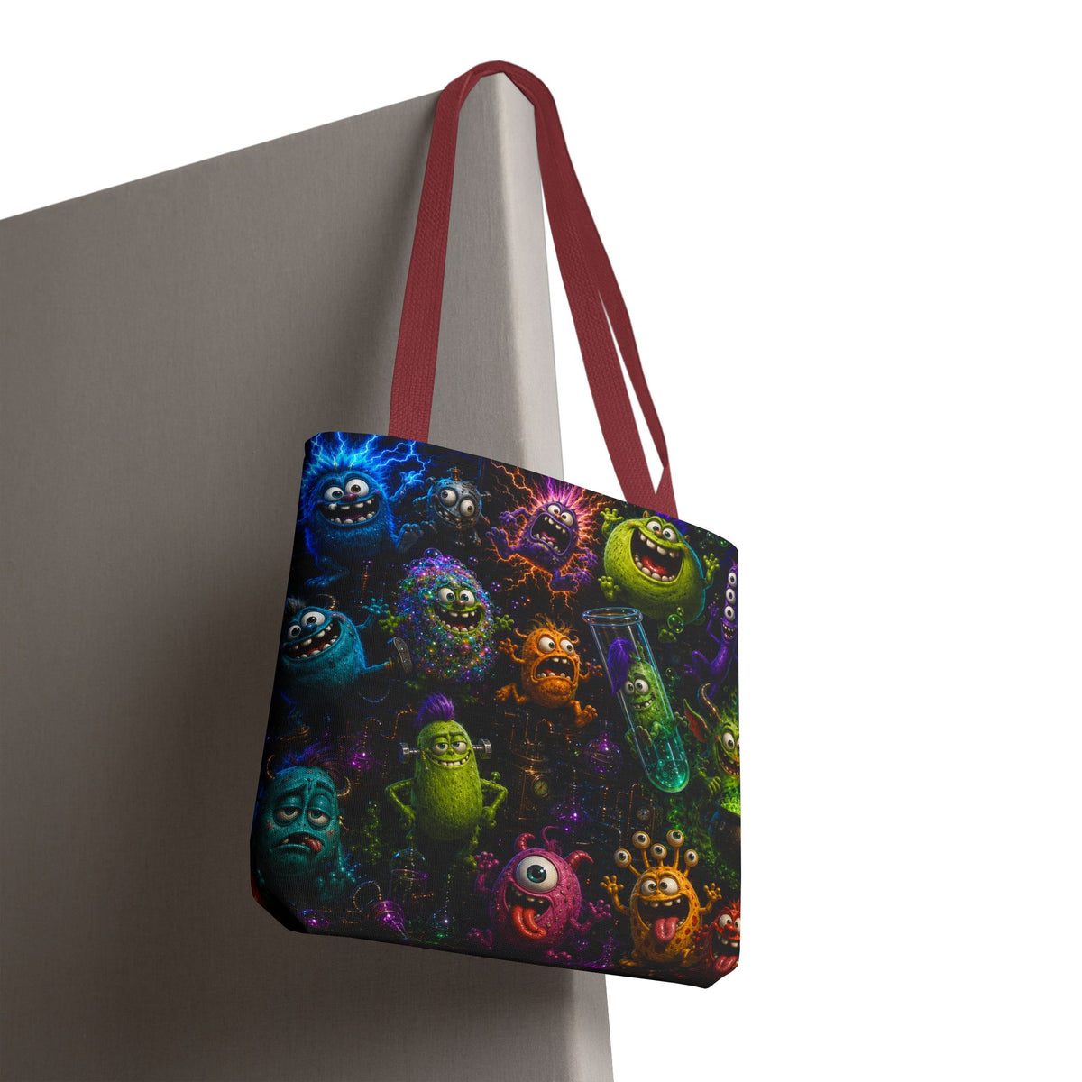 Mad Scientist Monsters Tote Bag – Colorful Laboratory Creature All-Over Print
