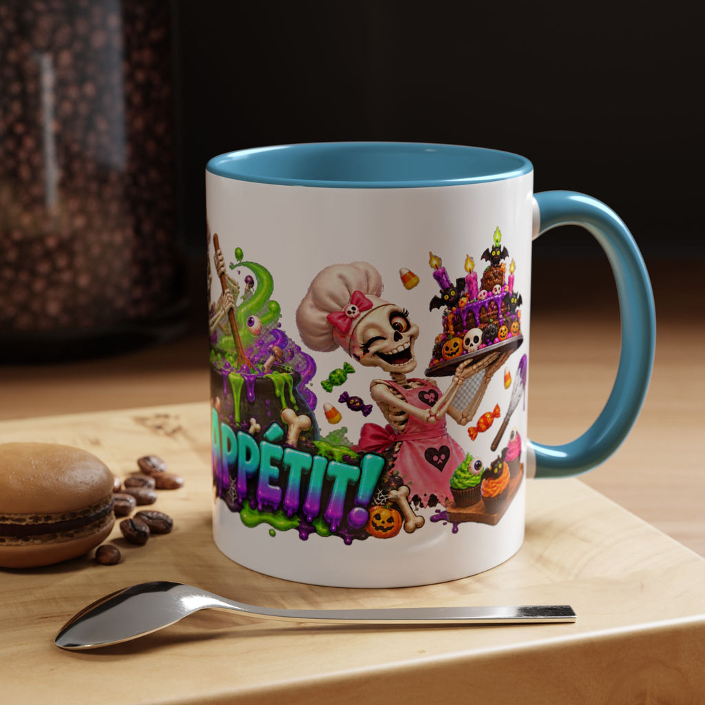Bone Appetit Skeleton Chefs Halloween White Mug