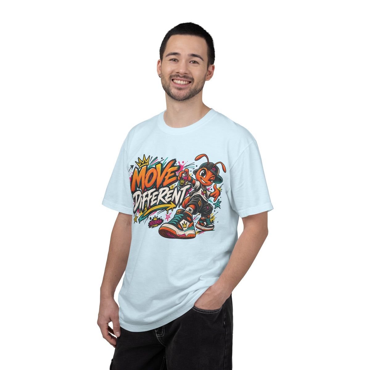 Move Different Graphic T-Shirt — Streetwear Skate Ant Mascot Design