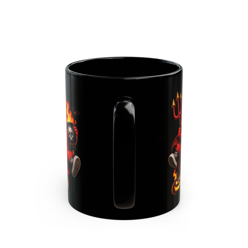 Too Hot for Halloween Black Mug – Funny Devils, Flames & Spooky Design