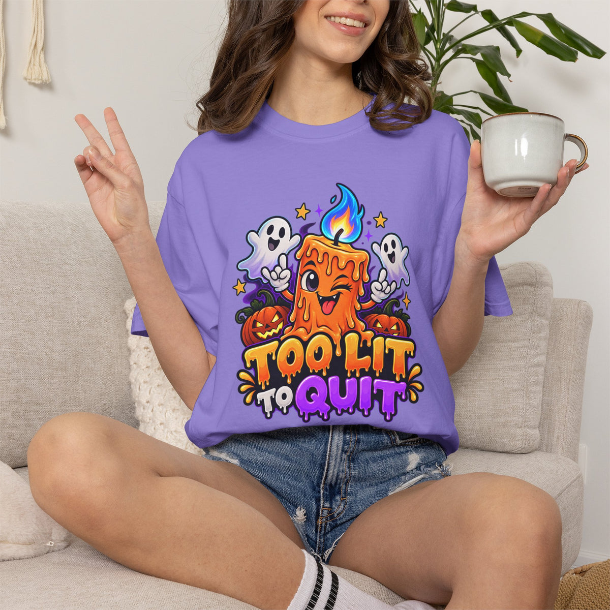 Too Lit to Quit – Funny Halloween Candle T-Shirt