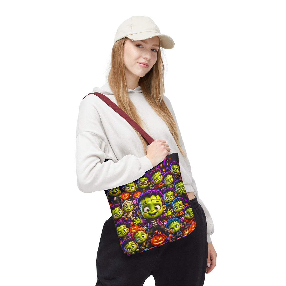 FestoraShop Funny Frankis Halloween Tote Bag - Cute 3D Monsters & Pumpkins