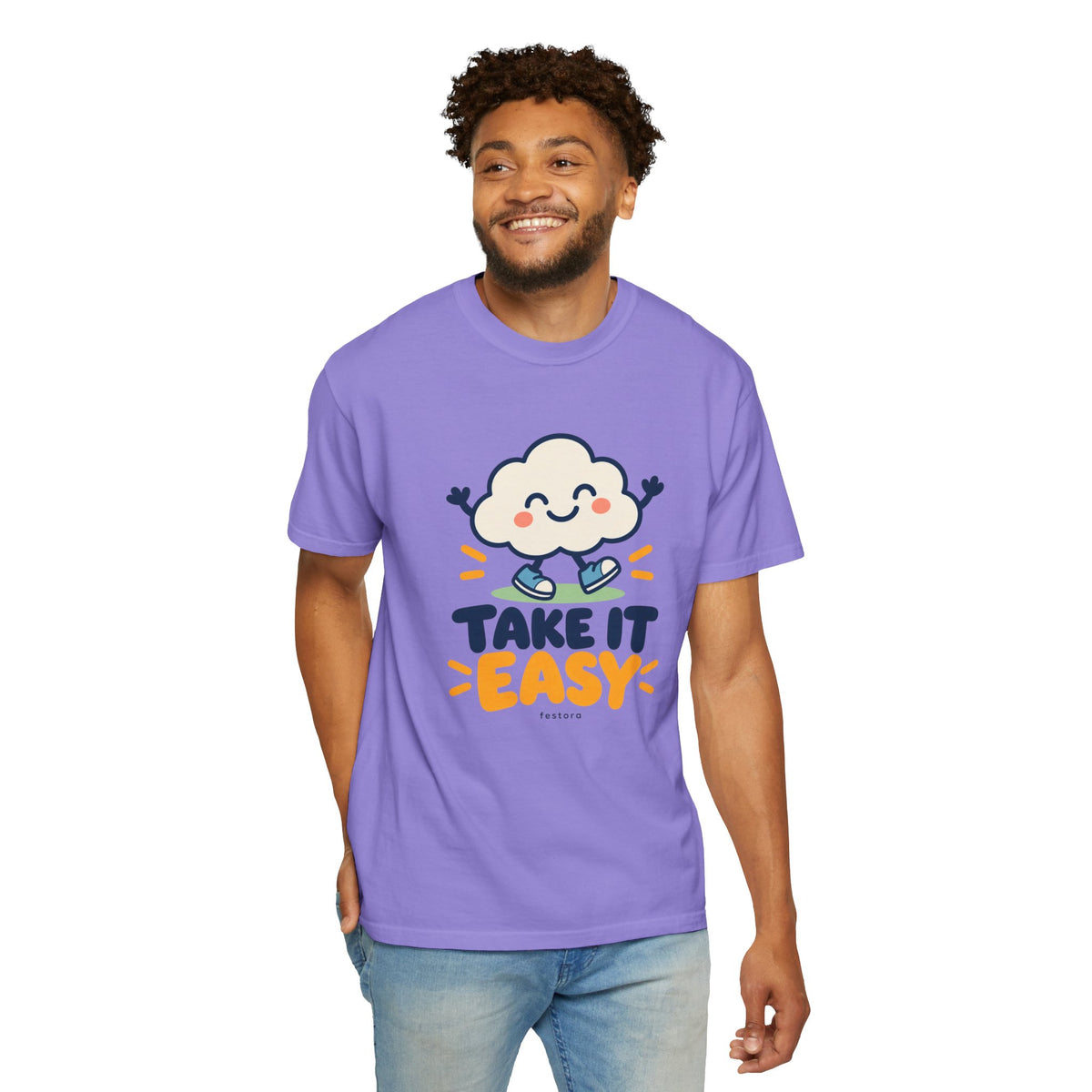 Take It Easy – Happy Cloud Graphic T-Shirt | Festora Everyday