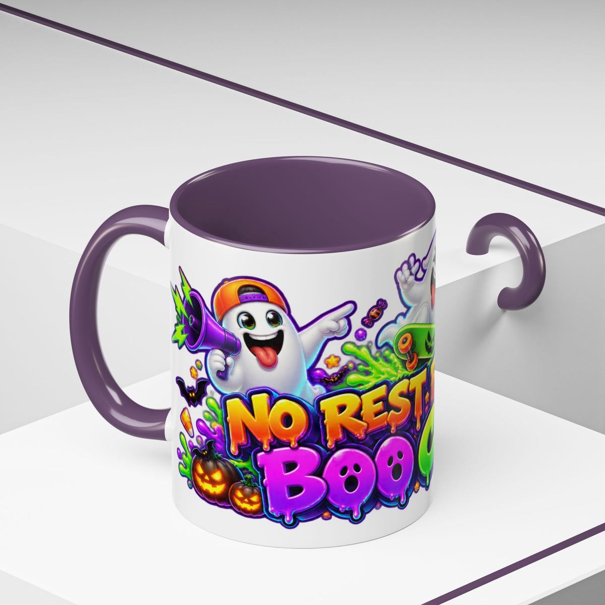 No Rest for the Boo Crew Crazy Ghosts Halloween White Mug