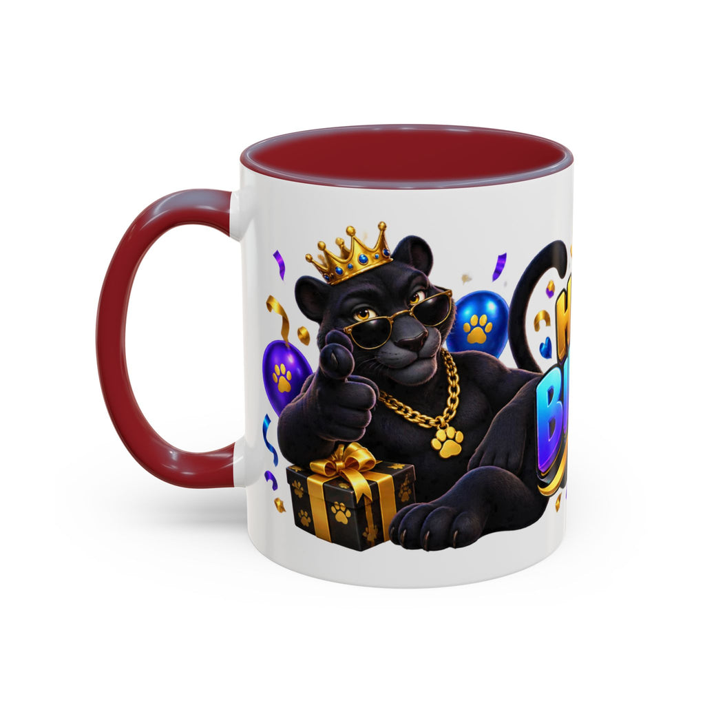 Black Panther Happy Birthday Mug – Purple Blue & Gold Birthday Gift – FestoraShop White Coffee Mug