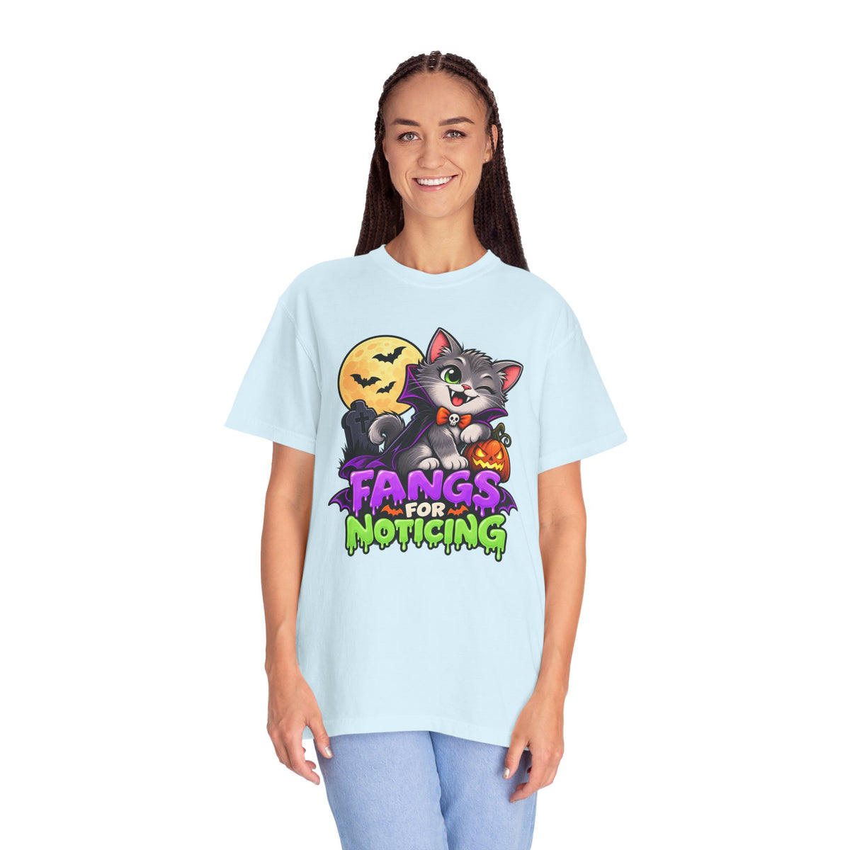 Fangs for Noticing – Cute Vampire Cat Halloween T-Shirt