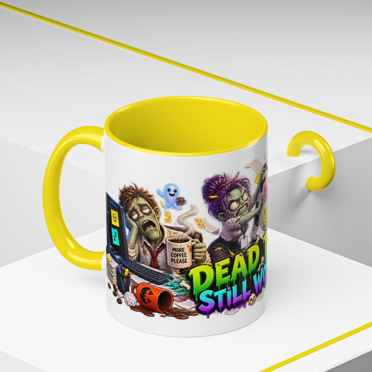 Dead Tired Still Working Zombie Office Halloween White Mug
