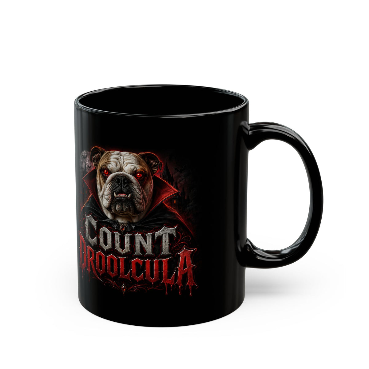 Count Droolcula Bulldog Mug — Gothic Vampire Dog Coffee Cup (11oz & 15oz)