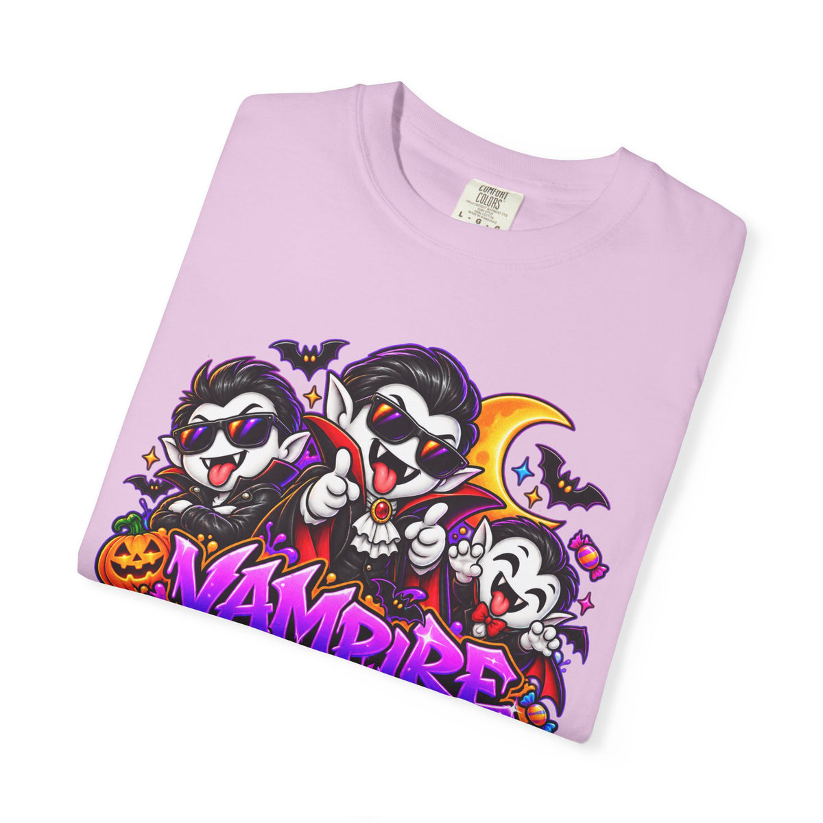 Neon Vampire Vibes Halloween Unisex Garment-Dyed T-Shirt Featuring a Cool Festora Vampire Crew