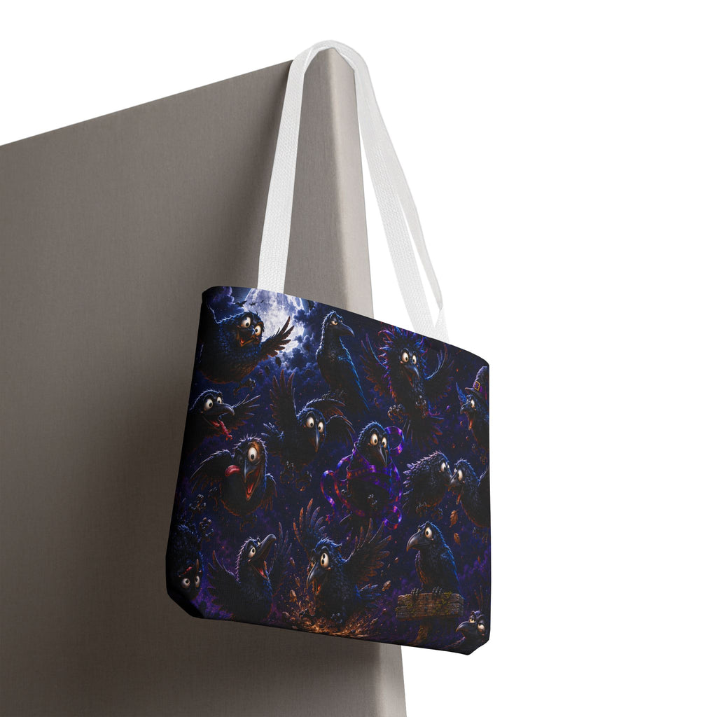 Crows at Midnight Tote Bag — Gothic Raven Moon AOP Tote for Halloween & Everyday