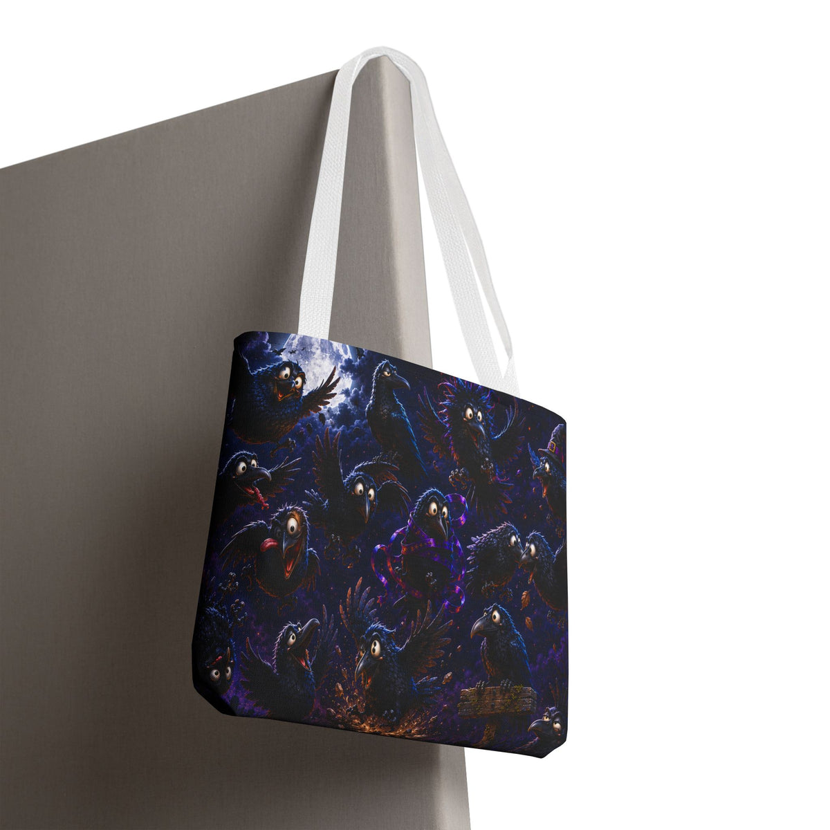 Crows at Midnight Tote Bag — Gothic Raven Moon AOP Tote for Halloween & Everyday
