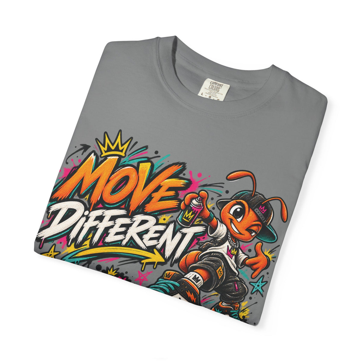 Move Different Graphic T-Shirt — Streetwear Skate Ant Mascot Design