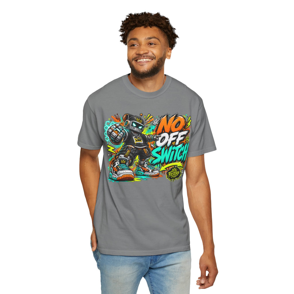 No Off Switch Robot Graphic T-Shirt — Bold Retro Streetwear Design