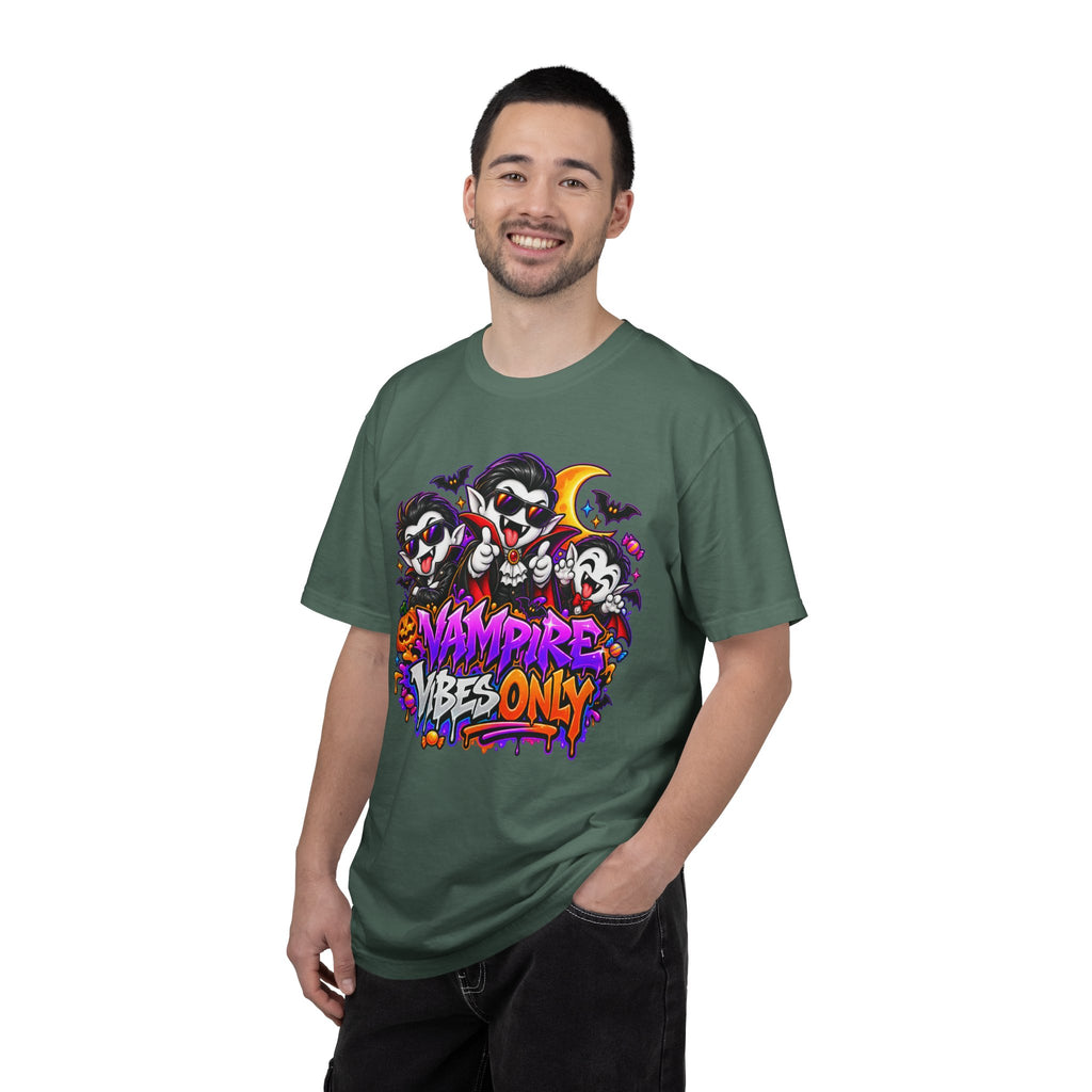 Neon Vampire Vibes Halloween Unisex Garment-Dyed T-Shirt Featuring a Cool Festora Vampire Crew