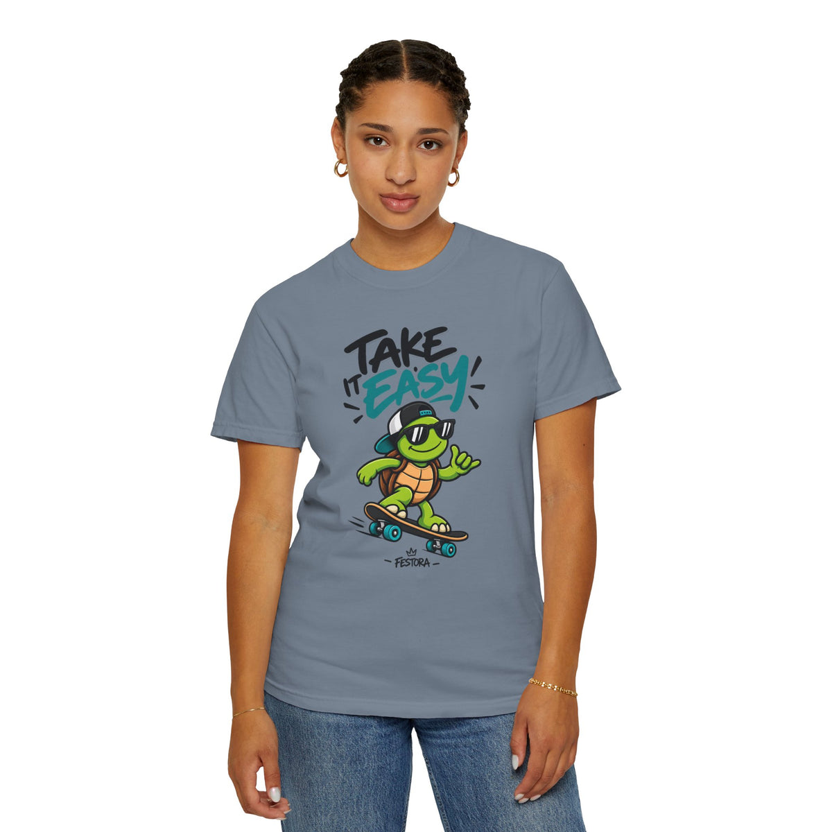 Take It Easy Skate Turtle Graphic T-Shirt | Festora Everyday