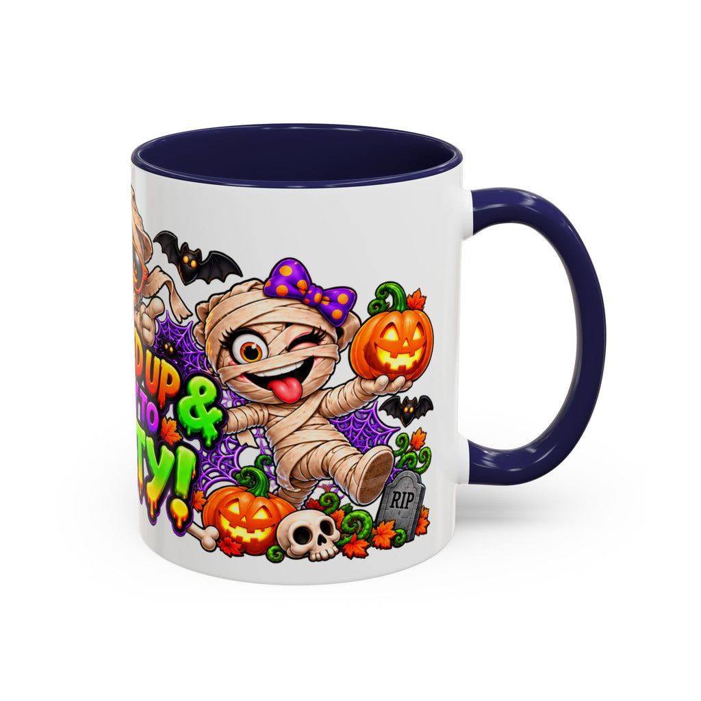 Wrapped Up & Ready to Party White Mug – Funny Mummies & Spooky Party Design