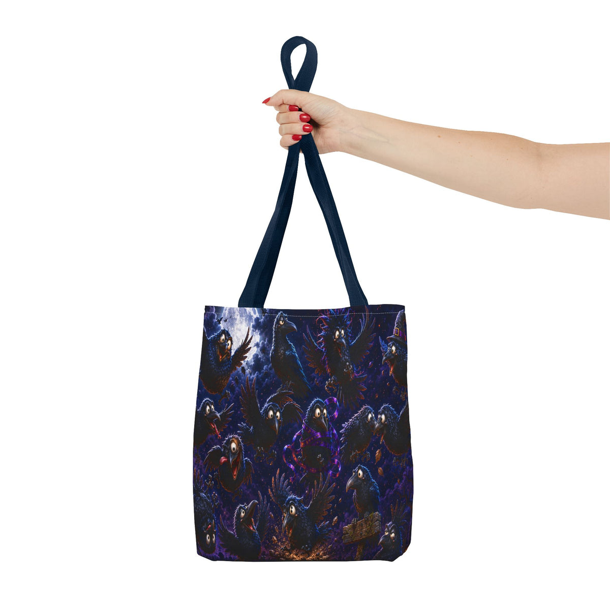 Crows at Midnight Tote Bag — Gothic Raven Moon AOP Tote for Halloween & Everyday