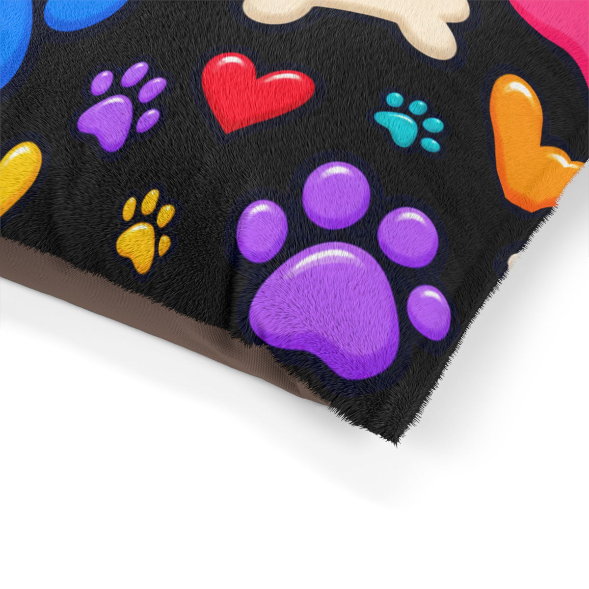 Colorful Paws Pet Bed – Black Dog & Cat Cushion in 3 Sizes
