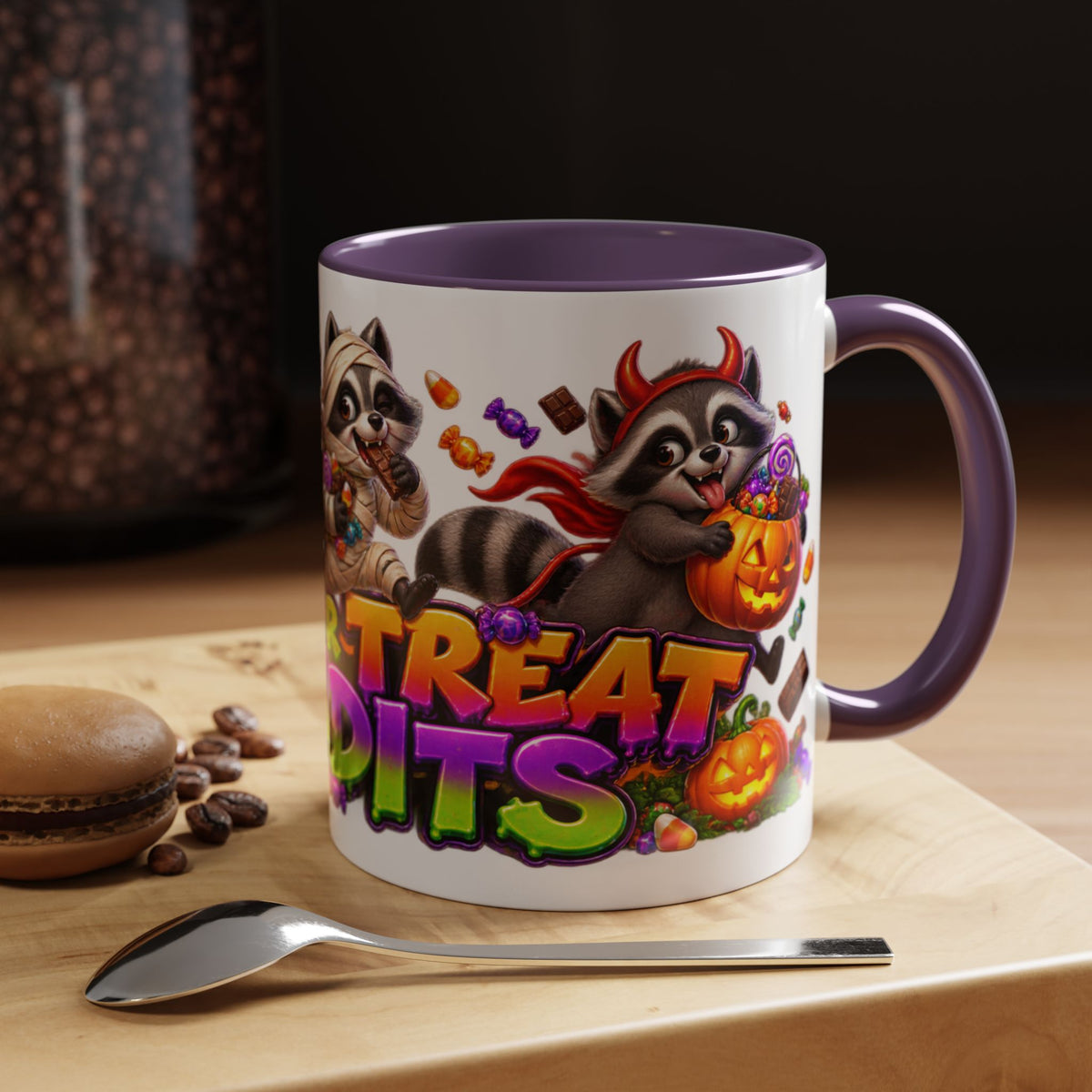 Trick or Treat Bandits Raccoons Halloween White Mug