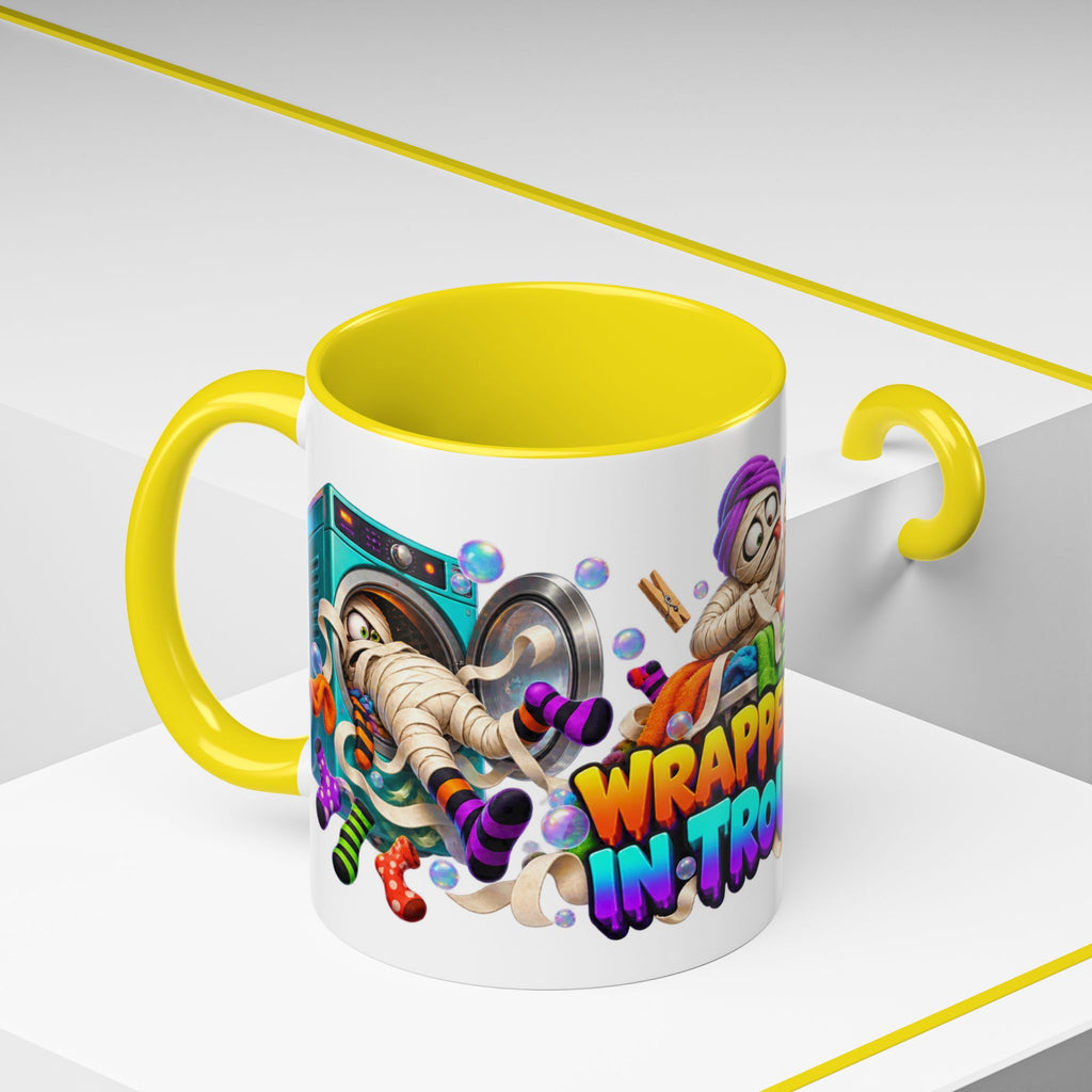 Wrapped Up in Trouble Mummy Halloween White Mug