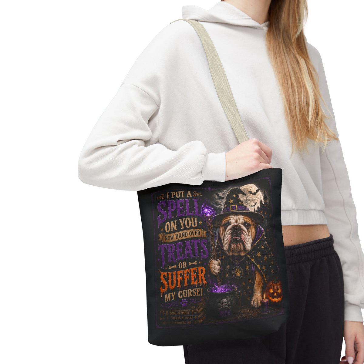 Halloween Bulldog Tote Bag - "I Put a Spell On You" Trick-or-Treat Candy Bag