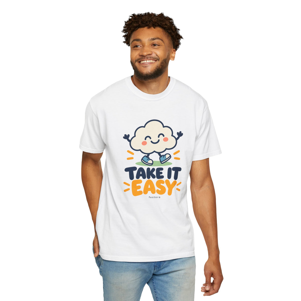 Take It Easy – Happy Cloud Graphic T-Shirt | Festora Everyday