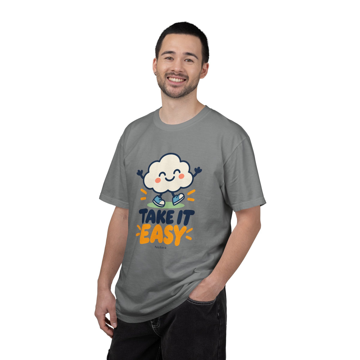 Take It Easy – Happy Cloud Graphic T-Shirt | Festora Everyday