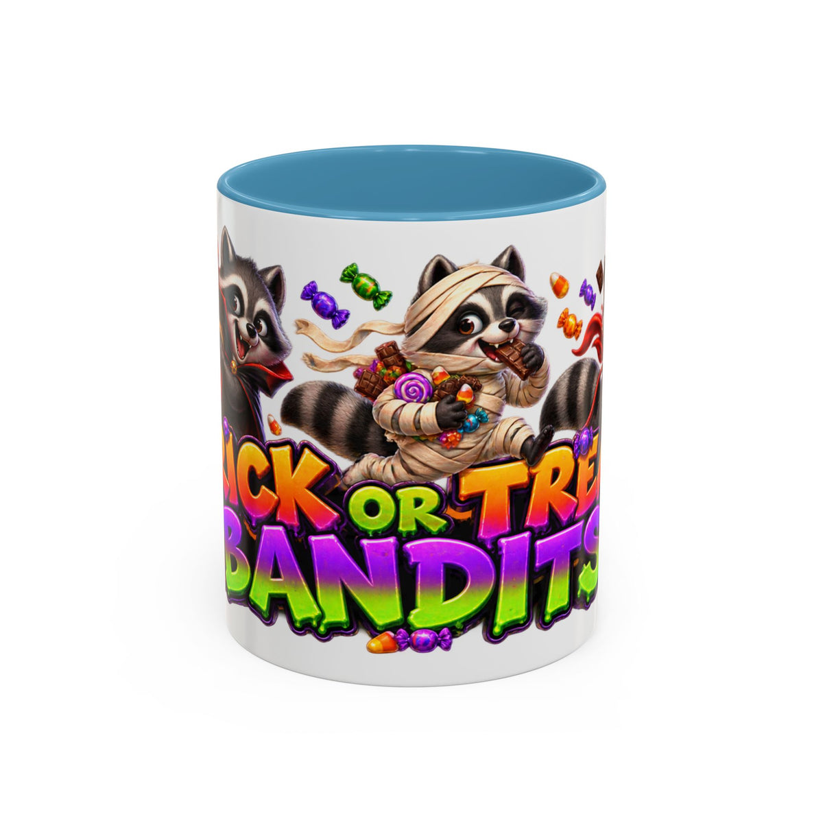 Trick or Treat Bandits Raccoons Halloween White Mug