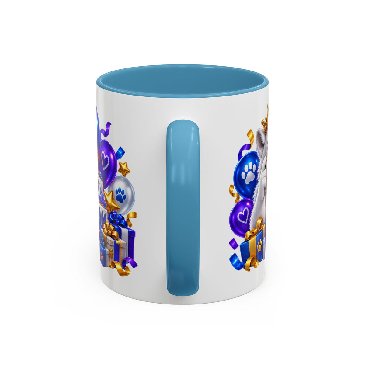 White Wolf Happy Birthday Mug – Blue Purple & Gold Birthday Gift – FestoraShop White Coffee Mug