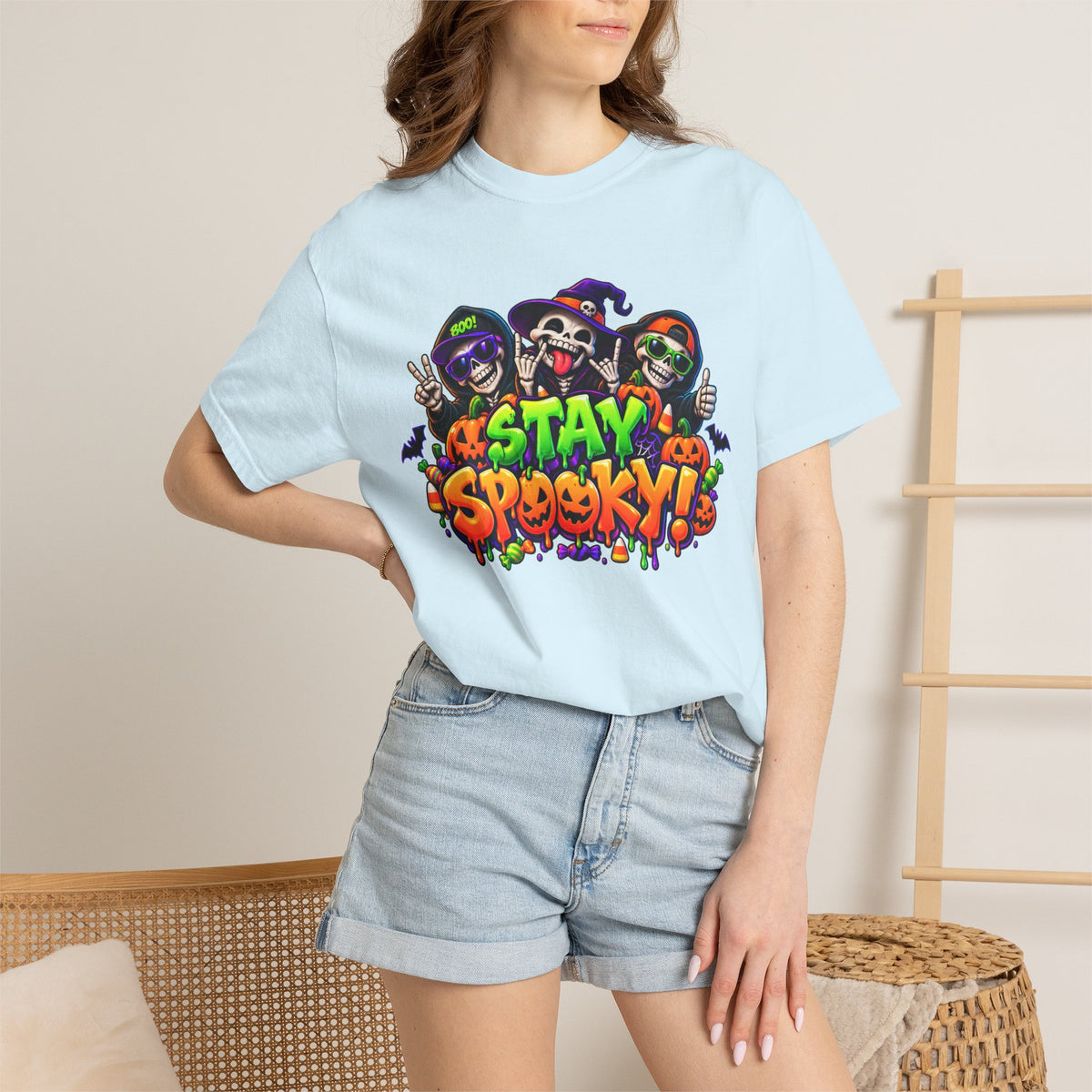 Stay Spooky Halloween T-Shirt – Funny Skeleton Crew Colorful Graphic Tee