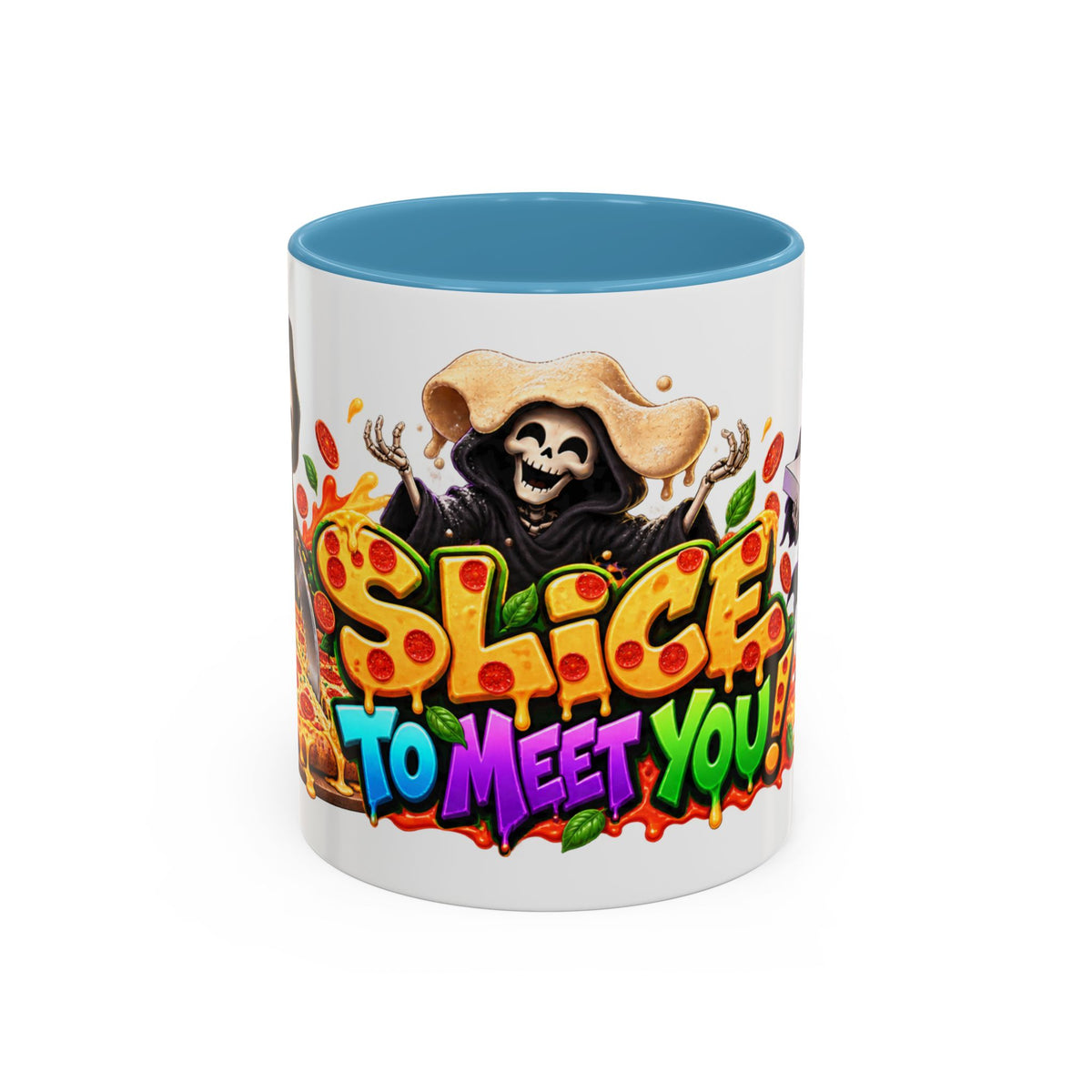 Slice to Meet You Funny Grim Reaper Pizza Halloween White Mug