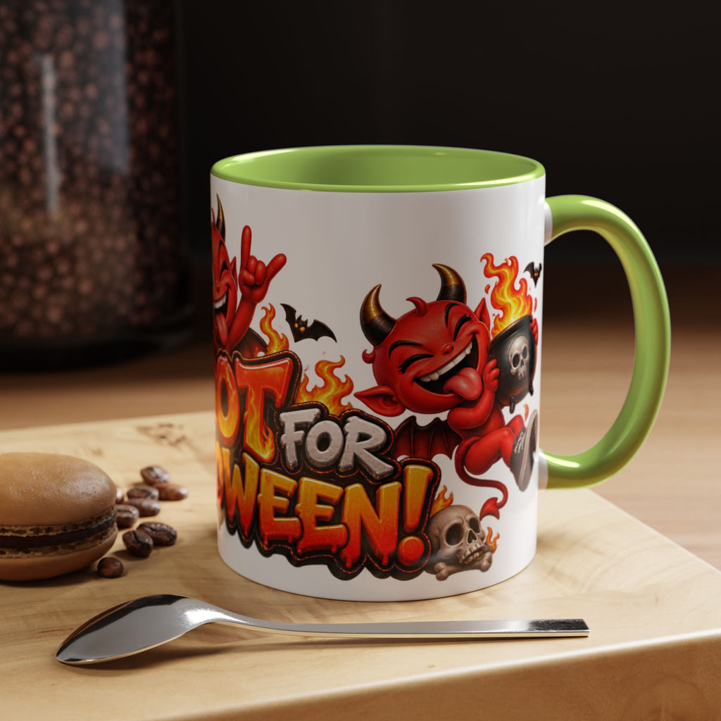 Too Hot for Halloween White Mug – Funny Devils, Flames & Spooky Design