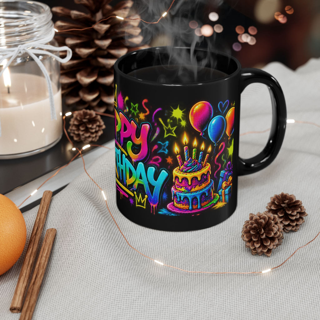 Birthday Mug — Colorful Graffiti Happy Birthday Coffee Cup (11oz)