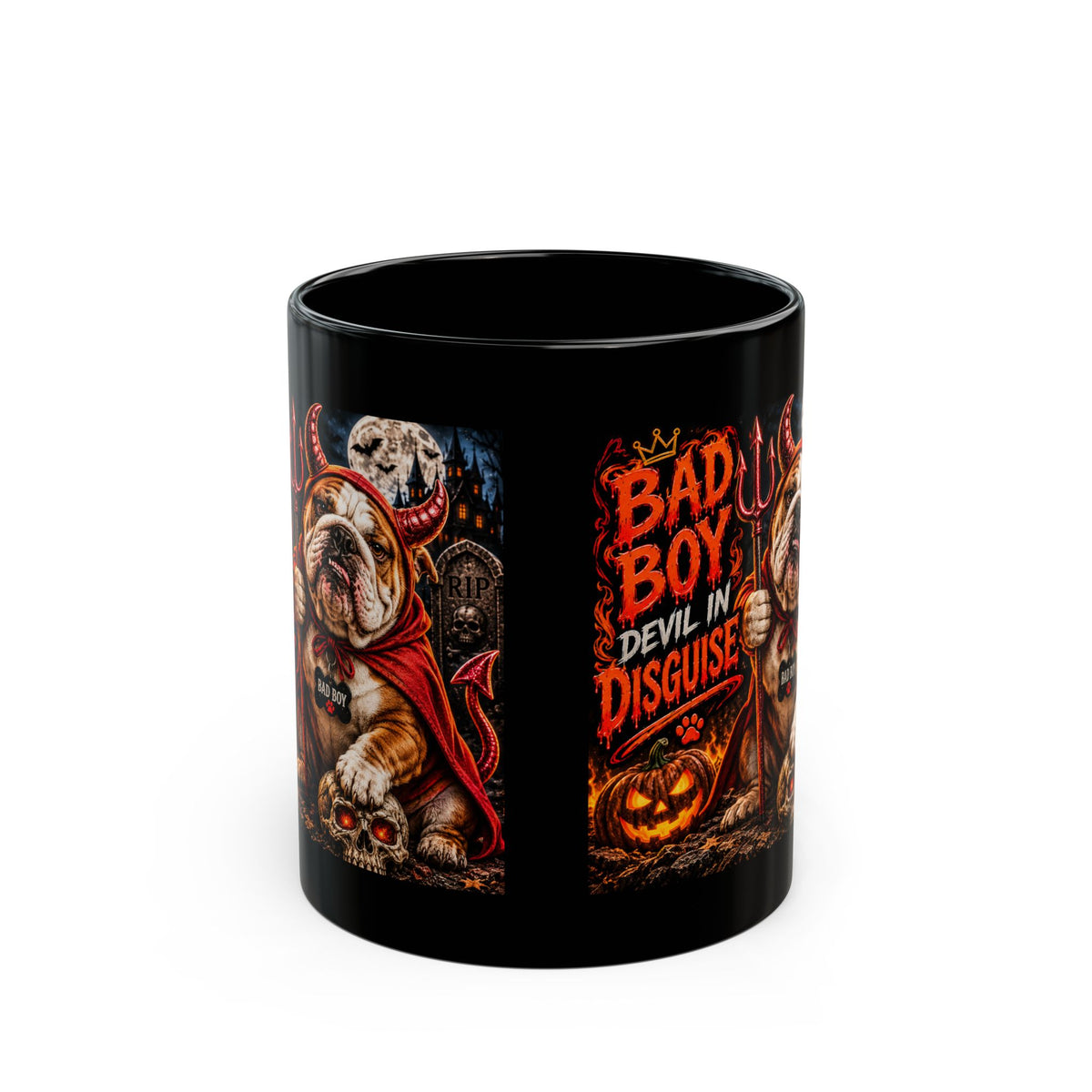 Bad Boy Devil in Disguise Mug — Halloween Bulldog Coffee Cup