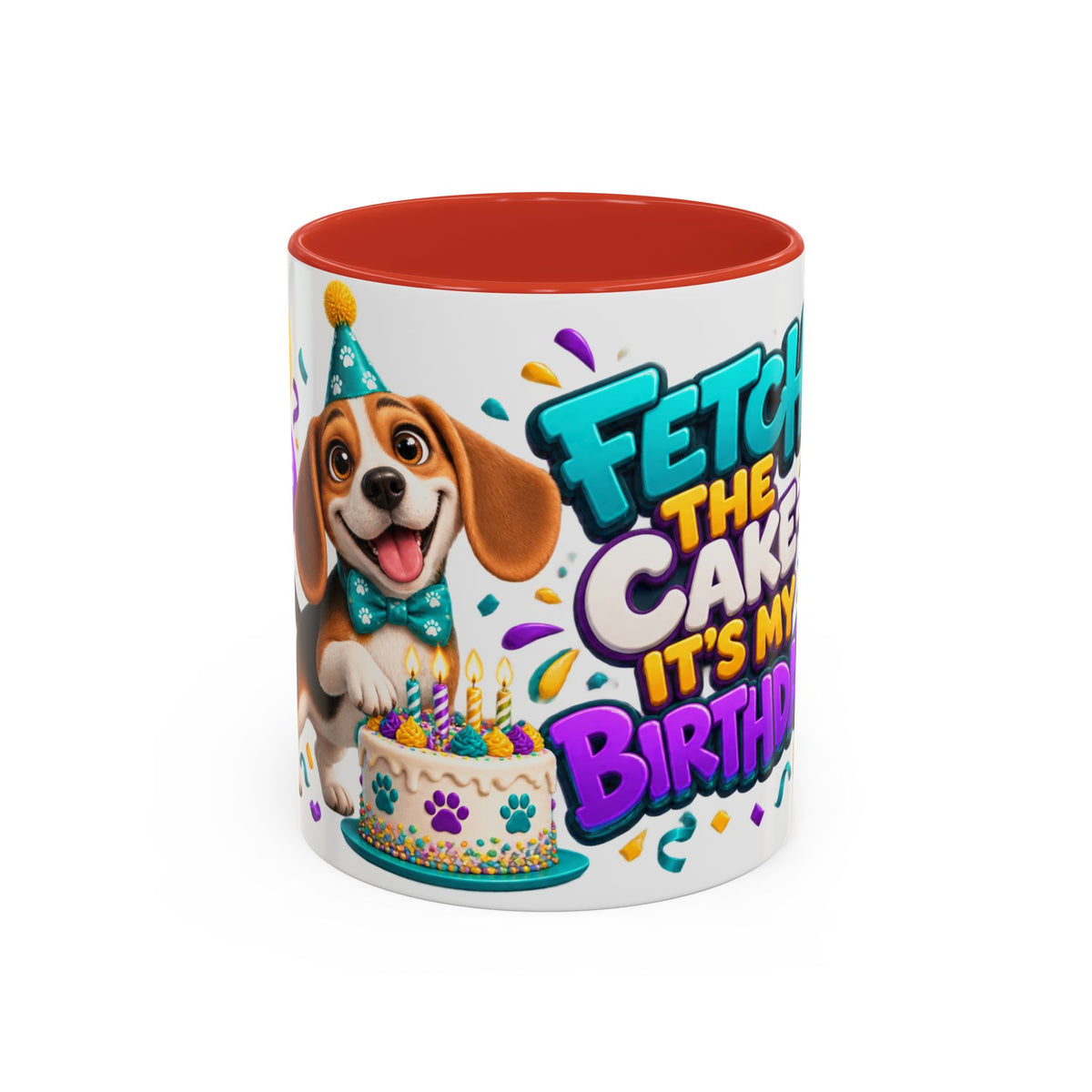 Beagle Birthday Mug – Fetch the Cake White Ceramic Coffee Cup