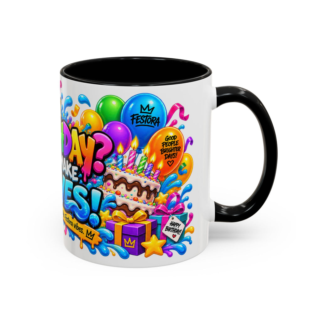 BIRTHDAY? LET’S MAKE WAVES! White Ceramic Mug – Funny Shark Birthday Coffee Cup – Original FestoraShop Design