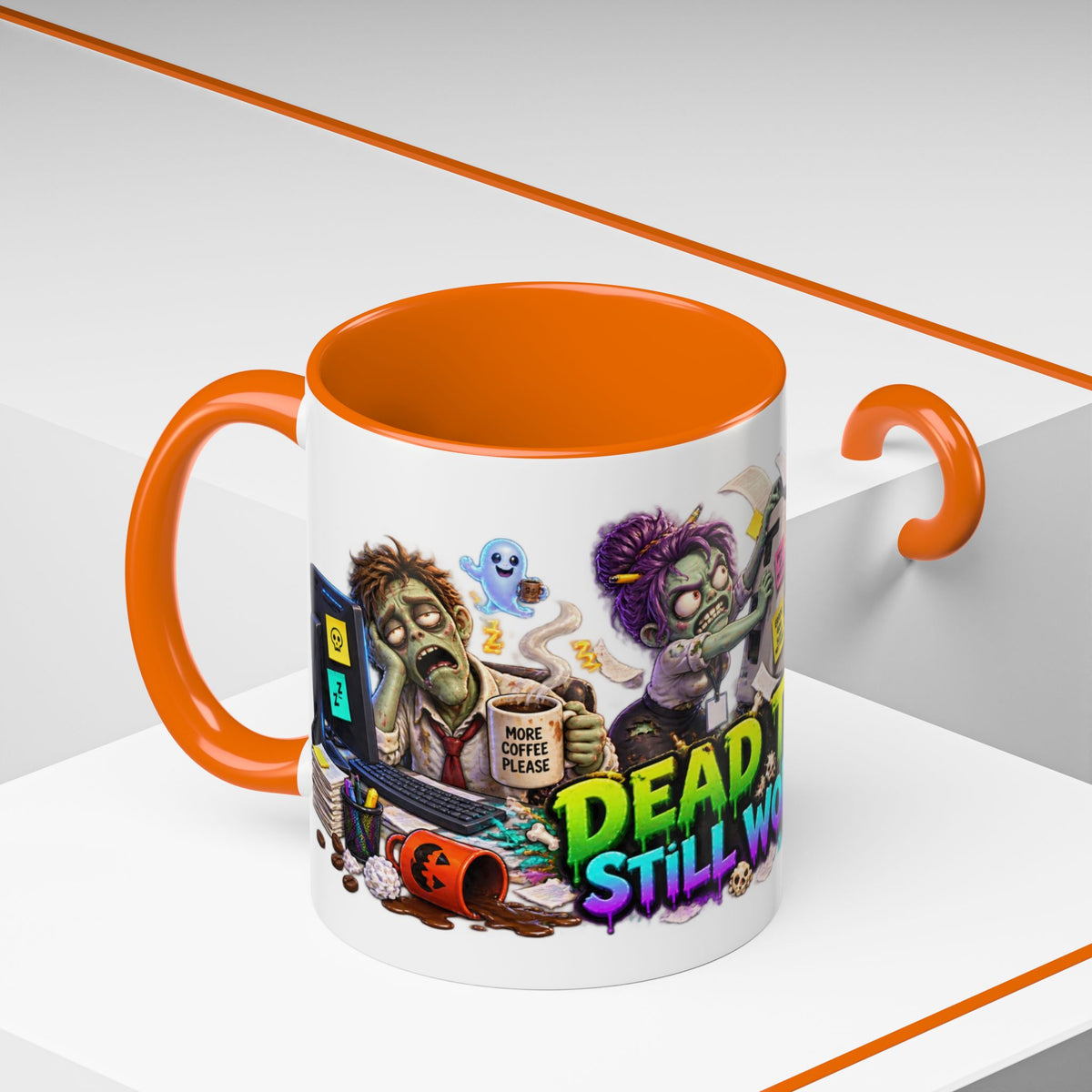 Dead Tired Still Working Zombie Office Halloween White Mug