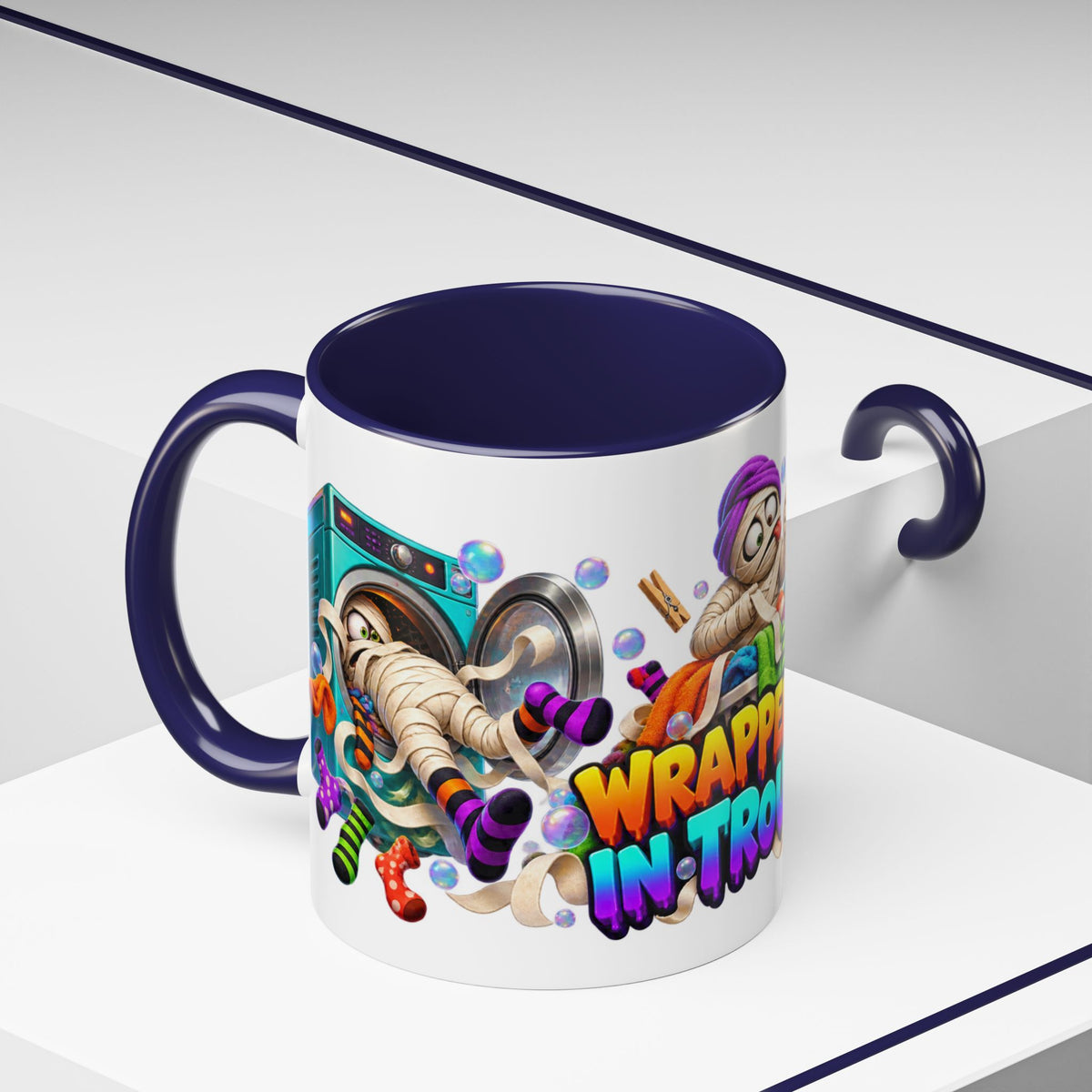 Wrapped Up in Trouble Mummy Halloween White Mug