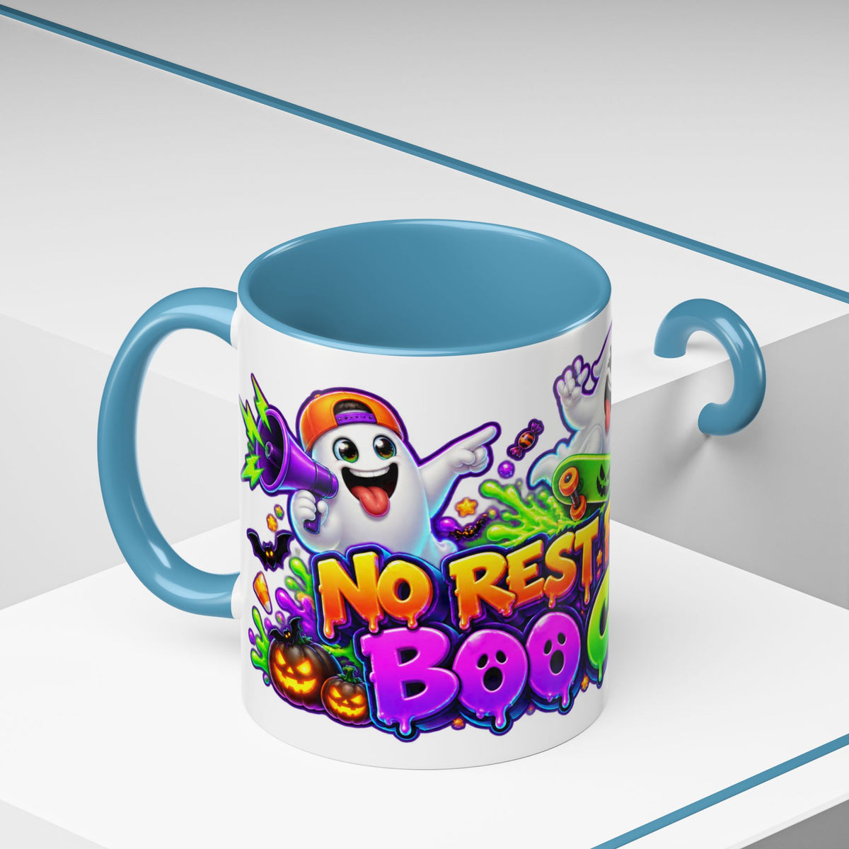 No Rest for the Boo Crew Crazy Ghosts Halloween White Mug