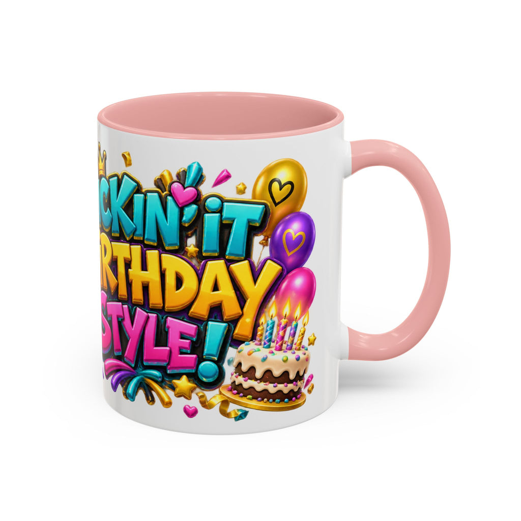 Kickin’ It Birthday Style Donkey White Mug – Funny Happy Birthday Party Cup, Cute Colorful Gift