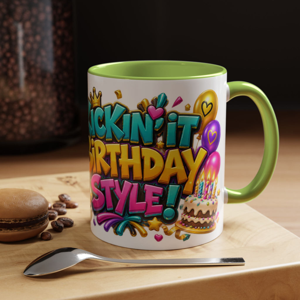 Kickin’ It Birthday Style Donkey White Mug – Funny Happy Birthday Party Cup, Cute Colorful Gift