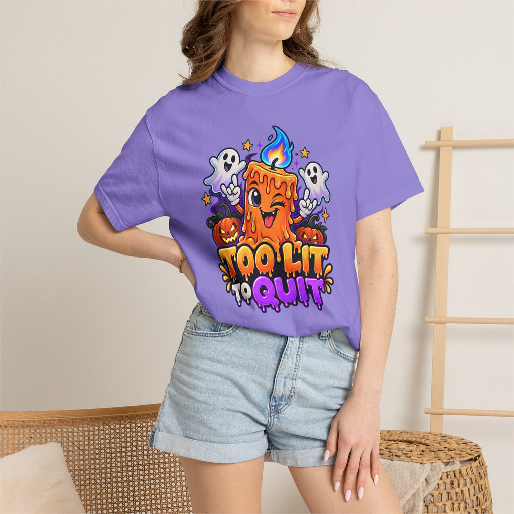 Too Lit to Quit – Funny Halloween Candle T-Shirt