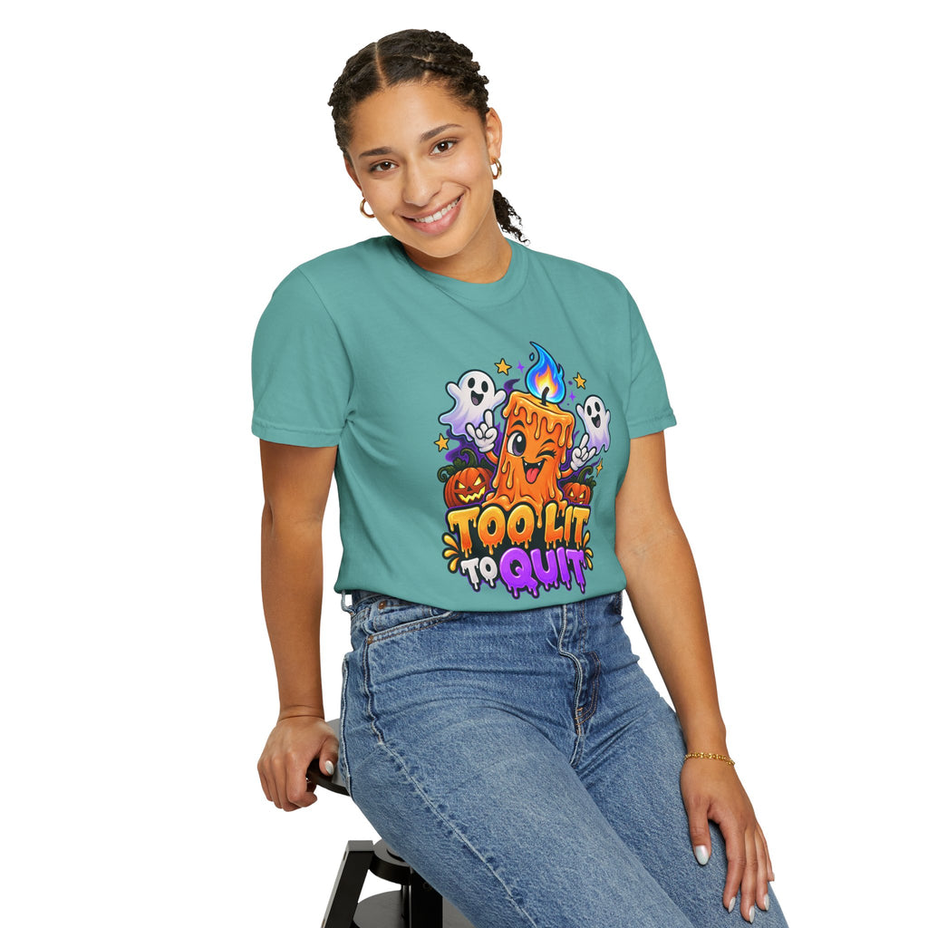 Too Lit to Quit – Funny Halloween Candle T-Shirt