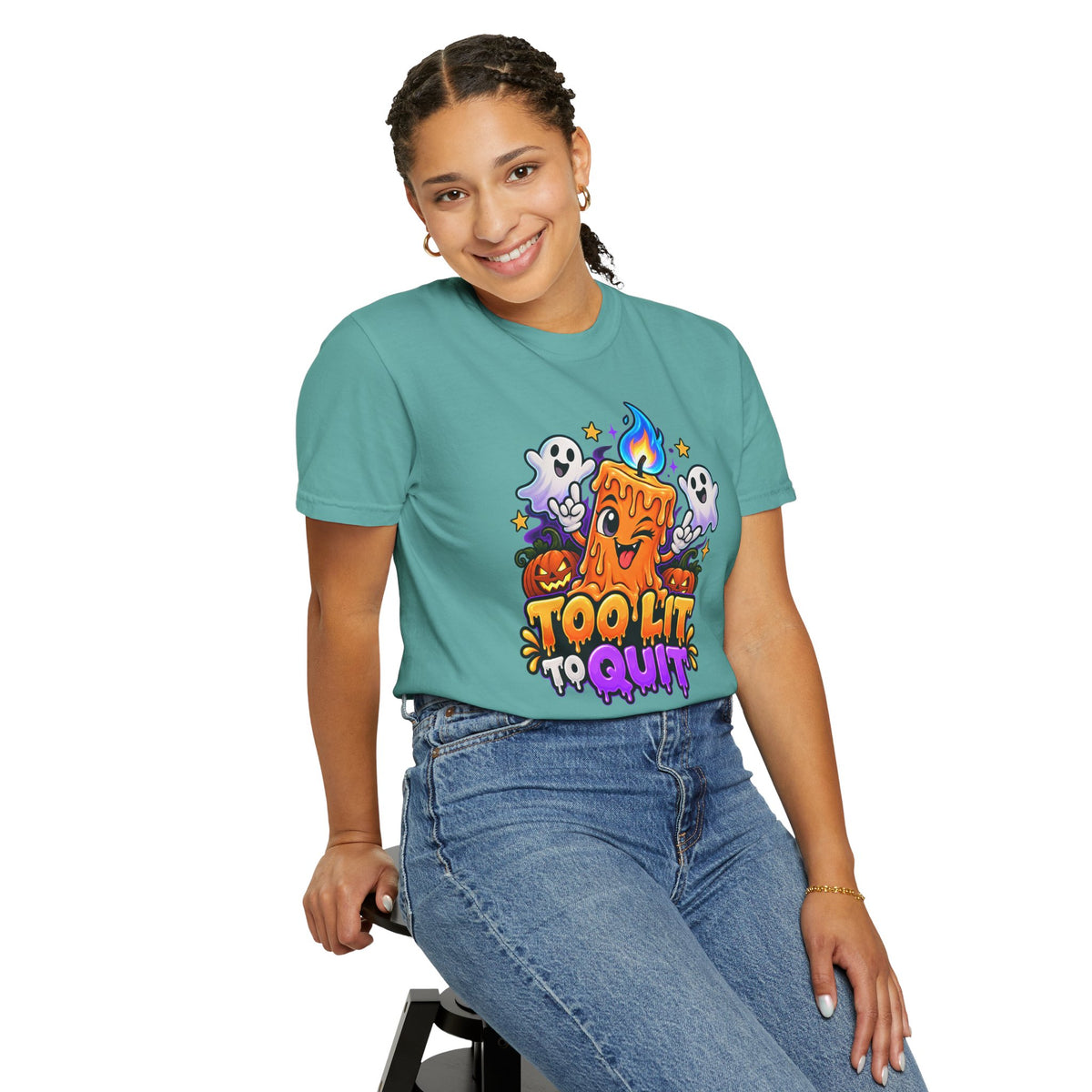 Too Lit to Quit – Funny Halloween Candle T-Shirt
