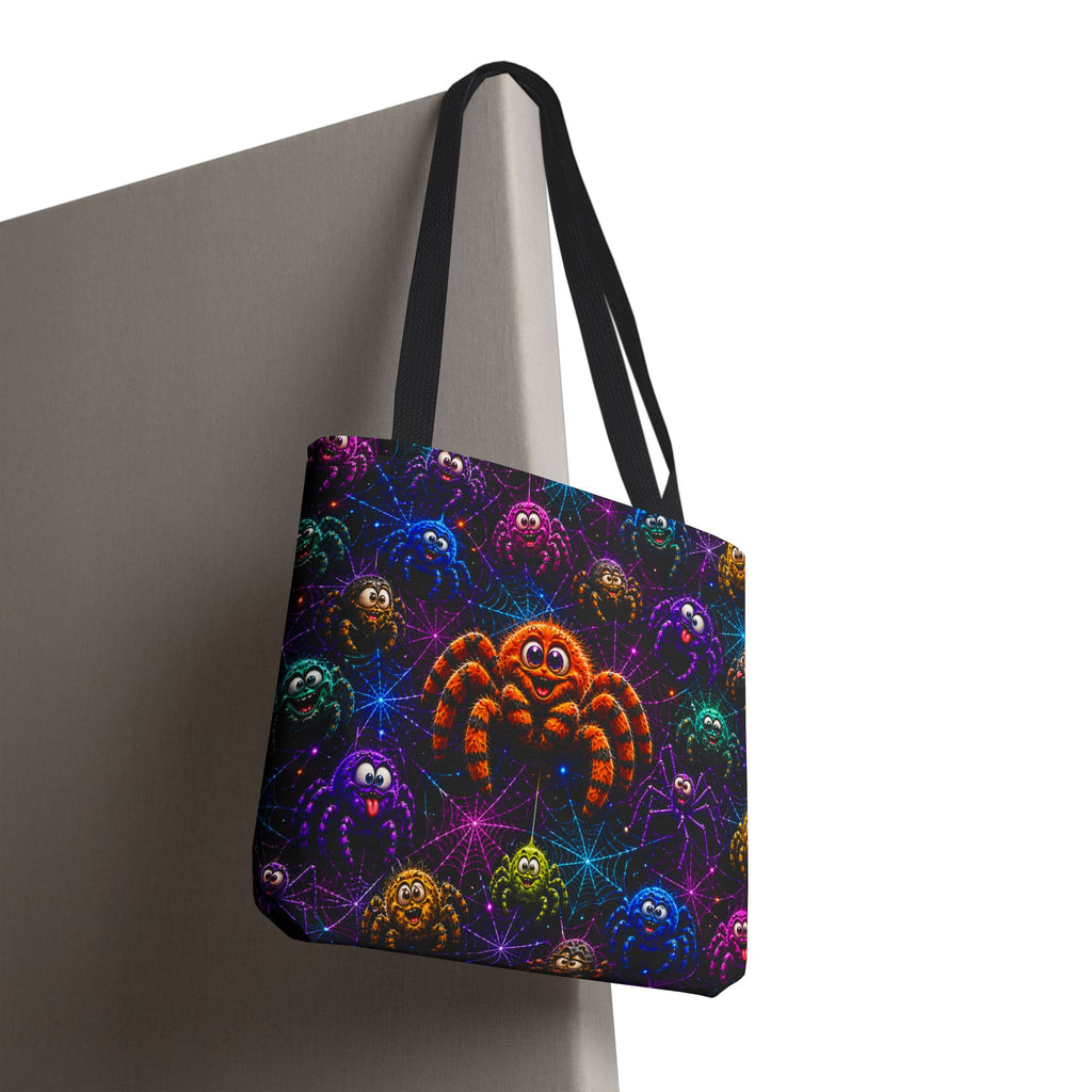 Colorful Crazy Spiders Halloween Tote Bag – Cute 3D Spider Web Pattern